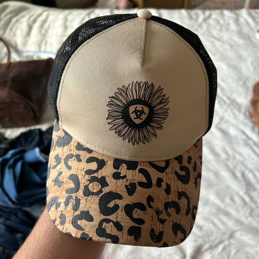Beige and Black Ariat Trucker Hat with Leopard Print and Ariat Bag!